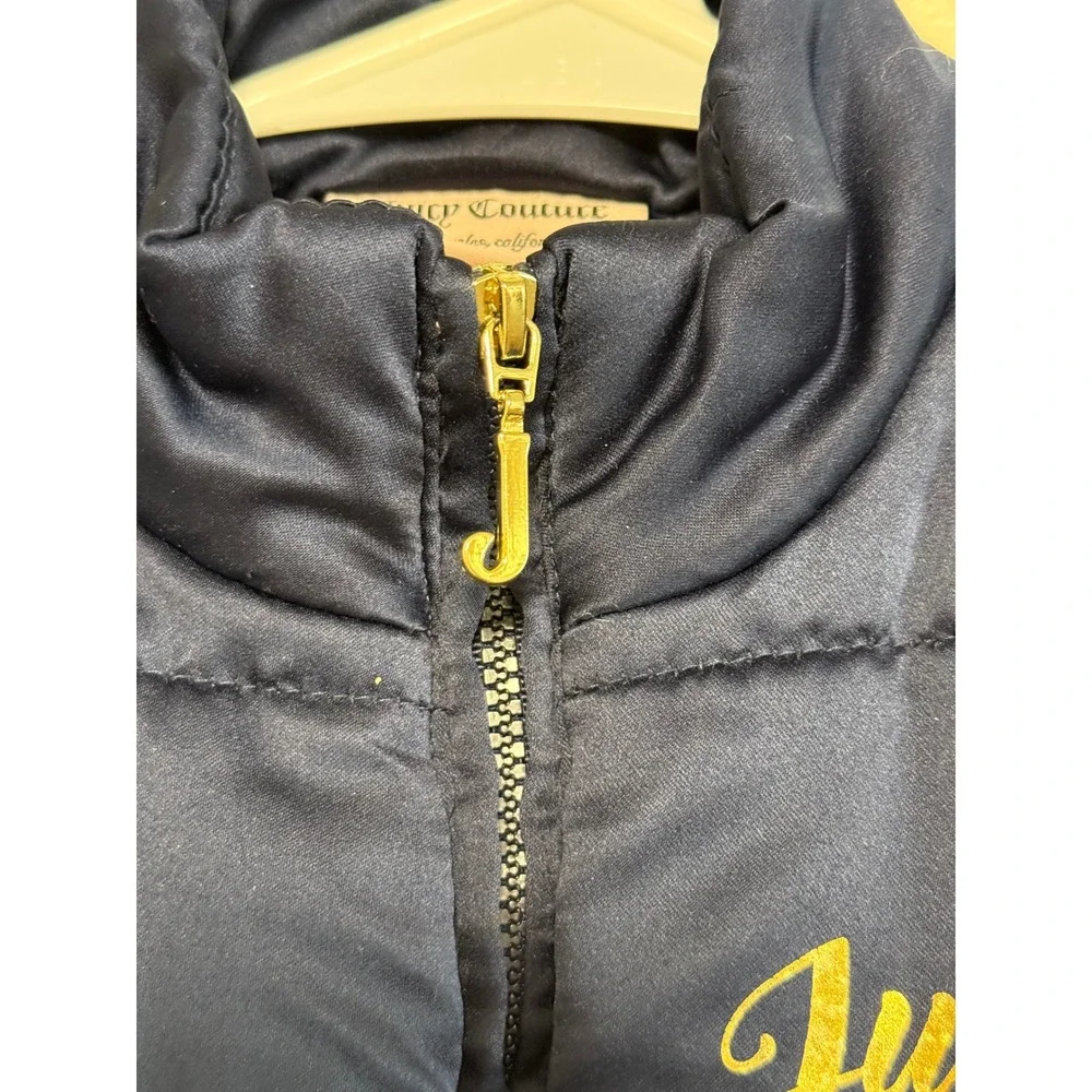 Juicy Couture Kids Navy Blue Puffer Vest Peplum Gold Heart Logo Buckle Belt (5)